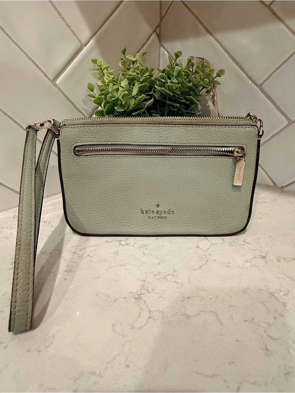 kate spade Pale Mint Leather Wristlet Clutch